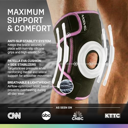 Modvel Knee Brace with Side Stabilizers & Patella Gel Pads for Pain Relief and Joint Support Breathable, Non-Slip Compression Sleeve for Men & Women, Arthritis, Meniscus, ACL Recovery