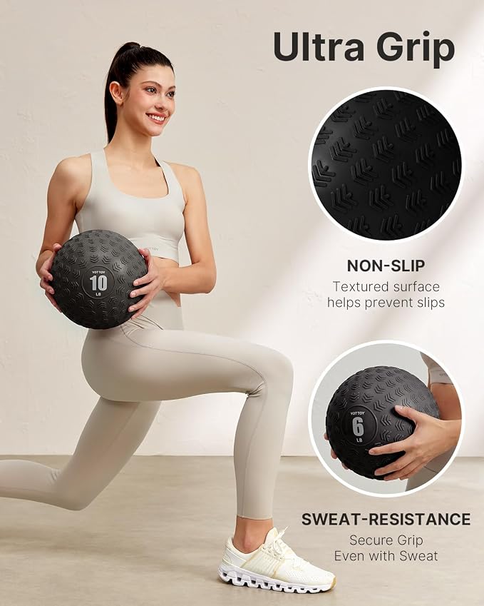 YOTTOY Slam Ball Medicine Ball, Sand-Filled No Bounce Weighted Ball with Textured Grip for Exercise, Strength Conditioning, Cardio, Core Workouts and Cross Training