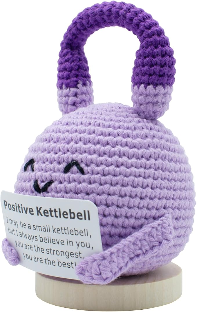 Crochet Knitted Kettlebell, 3.54 Inch Positive Kettlebell with Encouraging Card, Unique Fitness Themed Gift for Home Office Room Desktop Decoration