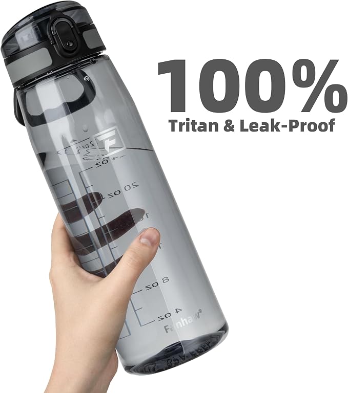 Fanhaw 32 oz Clear Plastic Water Bottle, BPA Free Leakproof Tritan Sports Water Bottle with Chug Lid, Wide Mouth Reusable Bottle for Gym, Travel, School & Office (Gray)