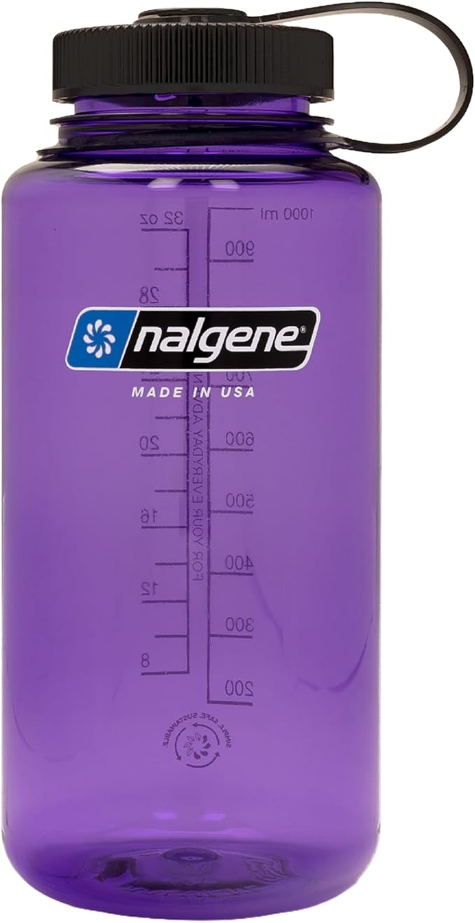 Nalgene 32 oz Wide Mouth Water Bottle, Purple | BPA-Free, Durable & Lightweight, Leak Proof, Dishwasher Safe, Large Reusable Plastic Bottle for Hiking, Gym, Work & Travel