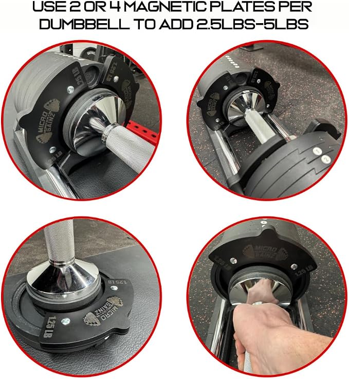 Micro Gainz 1.25LB Magnetic Weight Attachment for Snode Adjustable Dumbbells, Choose 4 or 8 Piece Magnetic Weight Plates, Ideal for Micro Loading Dumbbells, Made in USA