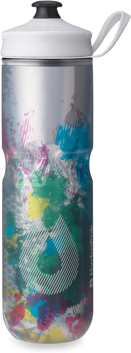 HydraPak Polar Sport Insulated Water Bottle (24oz, Splash Multi) | High Flow, BPA Free, Tri-Layer Insulation, Leakproof, Dash Handle, Easy Squeeze, Self-Sealing Cap, for Sports
