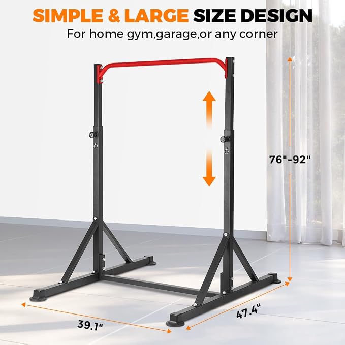 Pull Up Bar Station, Heavy Duty Chin Up Pullup Bars Free Standing Home Gym | 92" Adjustable Height, 440lb Capacity, 39.1" Wide Strength Training hanging Bar for Exercise, Outdoor Indoor Workout Fitness