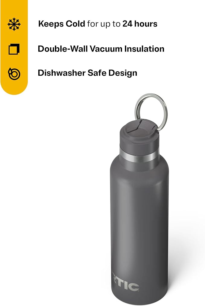 RTIC 20oz Journey Water Bottle, Ceramic Lined, Graphite | Stainless Steel Metal, Insulated for Hot and Cold Drinks, Sports, Travel and Camping