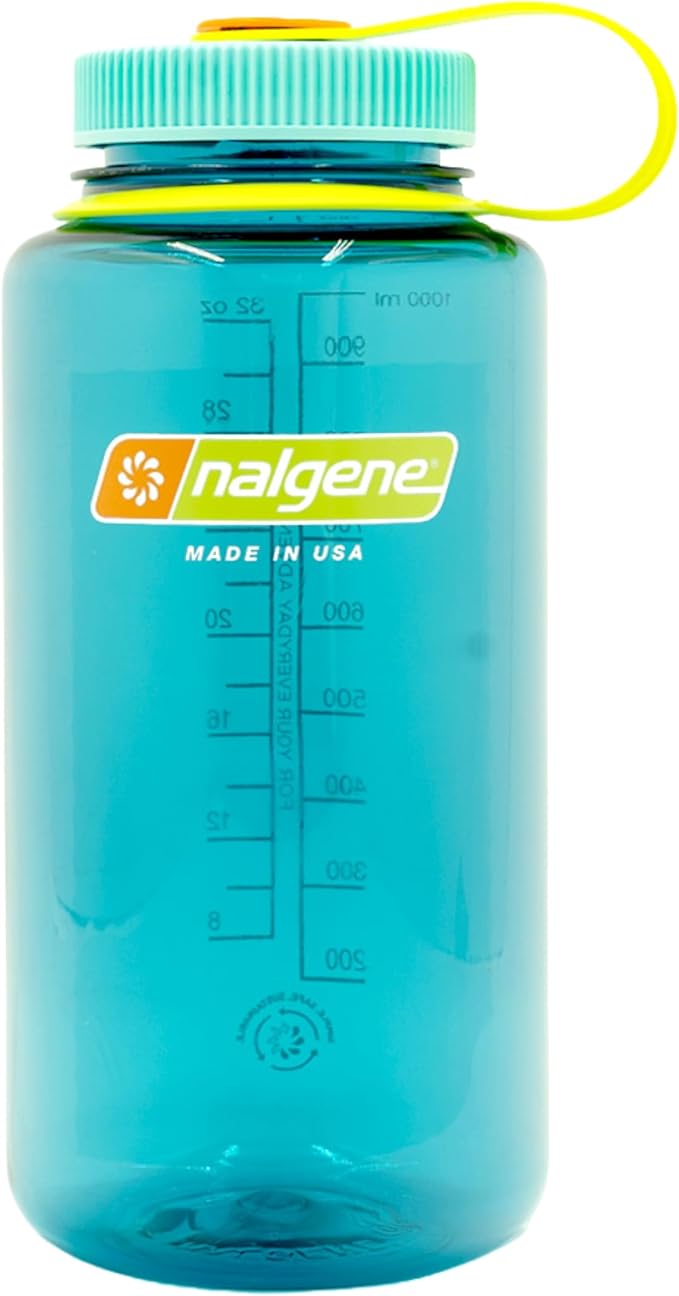 Nalgene 32 oz Wide Mouth Water Bottle, Cerulean | BPA-Free, Durable & Lightweight, Leak Proof, Dishwasher Safe, Large Reusable Plastic Bottle for Hiking, Gym, Work & Travel