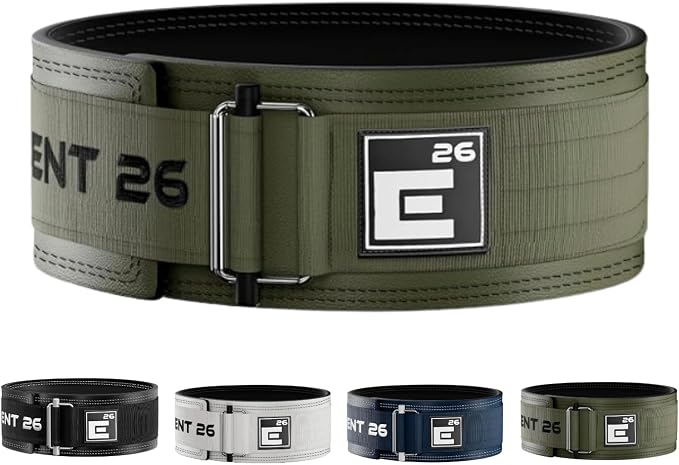 Element 26 Hybrid Leather Weight Lifting Belt | 4” Real Leather Back Support for Gym, Powerlifting, Body Building, Men, Women, Deadlift, Squat, Self Locking, Competition