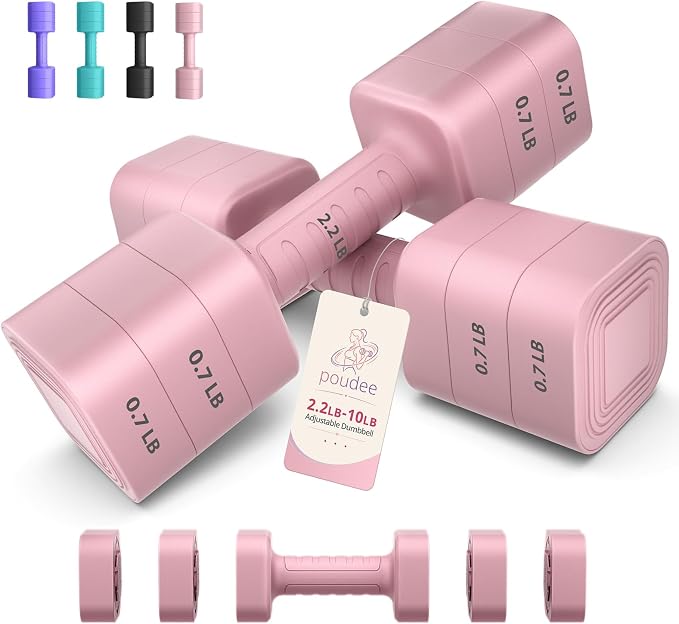 Adjustable Dumbbell Set of 2, 2.2-20LB Adjustable Weight Set, 3 in 1 Free Weights Dumbbells Set for women men at home, 2.2lb, 3.6lb, 5lb,10lb, 20lb, for Home, Office, Gym Exercise Training, Anti-slip Handle