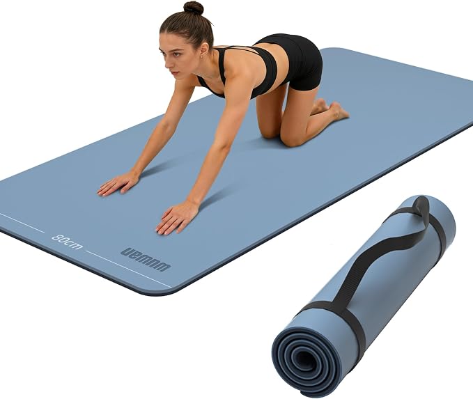 Wide Yoga Mat-80cm Extra Thick 1/3'' Fitness Exercise Mat Carry Strap