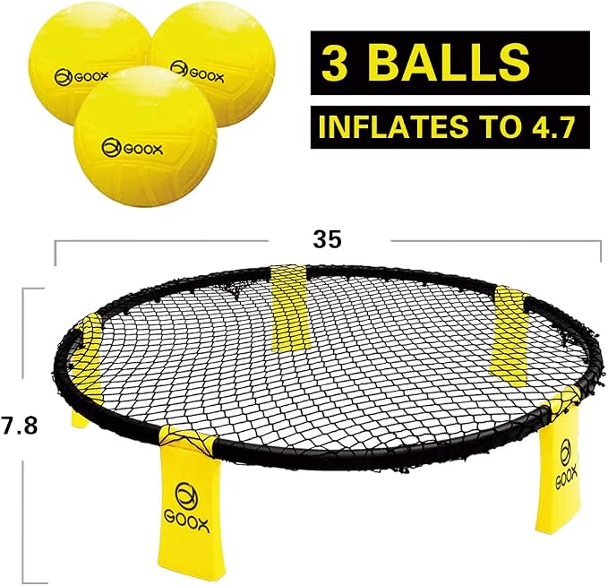 GOOX Outdoor Beach Ball Games with Carrying Bag, 3 Balls, Net and Strip Light (ONLY for Light Up Set)- Roundnet Game Set for Family - Played Outdoors, Indoors, Beach, Lawn, Yard and Park