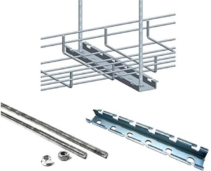Kable Kontrol Ceiling Hanger Kits – 8” Width - Wire Mesh Tray Cable Management Rack Cords Organizer Cable Basket, Zinc Plated Steel NEC Approved for Network, Fiber Optic, Cabling Accessory