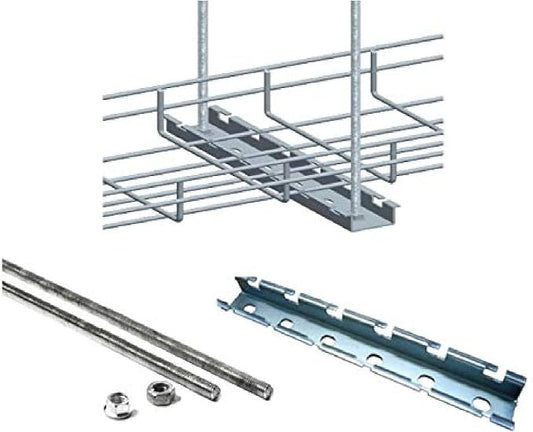 Kable Kontrol Ceiling Hanger Kits – 8” Width - Wire Mesh Tray Cable Management Rack Cords Organizer Cable Basket, Zinc Plated Steel NEC Approved for Network, Fiber Optic, Cabling Accessory
