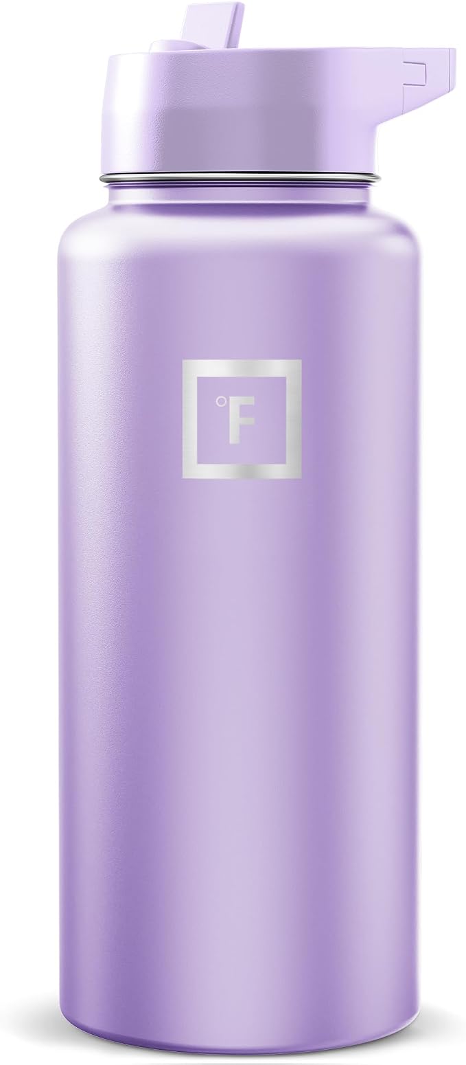 IRON °FLASK 32 oz Wide Mouth Water Bottle with Straw | Insulated Stainless Steel Sports Water Bottle with Leakproof Straw Lid - BPA Free, Cold 24 Hrs, Sweat Free (Lavender)