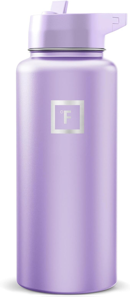 IRON °FLASK 32 oz Wide Mouth Water Bottle with Straw | Insulated Stainless Steel Sports Water Bottle with Leakproof Straw Lid - BPA Free, Cold 24 Hrs, Sweat Free (Lavender)