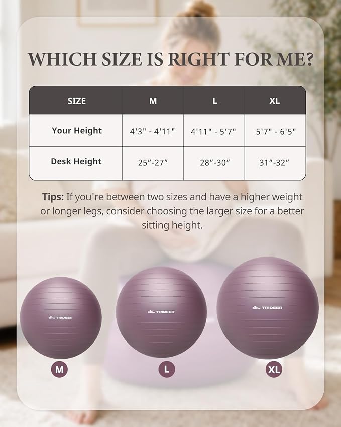 Trideer Exercise Ball, Stability Yoga Ball for Physical Therapy, Active Sitting, Pregnancy & Birth Labor Prep, Core Strength, Balance Training, Posture Improvement and Daily Stretching, 55/65/75cm