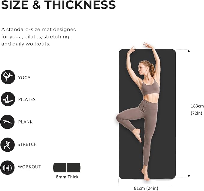 Yoga Mat 72''x24''/35''(8mm/10mm) for Beginners, Thick and Wide Yoga Mat with Carrying Strap for Pilates, Stretching and Home Workout