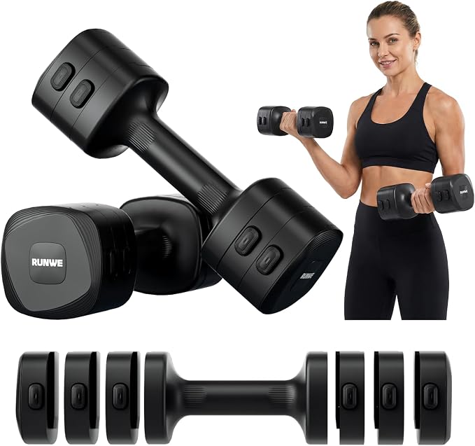 Lightweight Adjustable Dumbbell Kettlebell Set - 4 in 1 Free Weight Set with Kettlebell Grip Converter, Each 2.2 3.3 4.4 5.5lb Quick Change Weight Women Dumbbell Set for Small Spaces Home Gym
