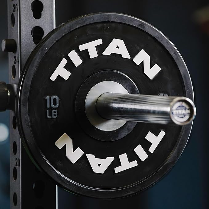 Titan Fitness Elite Competition Bumper Plate, Color-Coded Weight Indicators, Olympic Weight Plate, Low Bounce Rubber Exterior with Steel Core