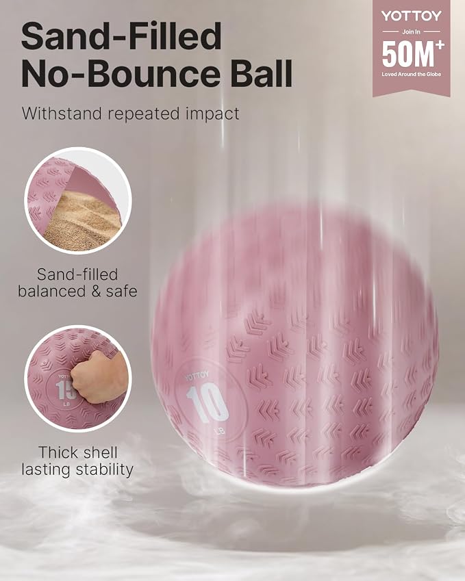 YOTTOY Slam Ball Medicine Ball, Sand-Filled No Bounce Weighted Ball with Textured Grip for Exercise, Strength Conditioning, Cardio, Core Workouts and Cross Training