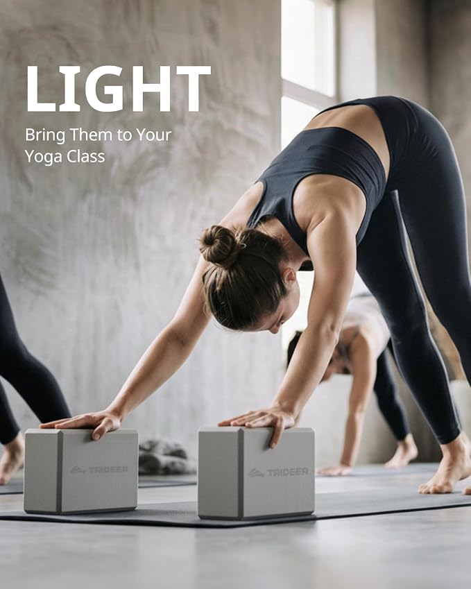 Trideer Yoga Blocks 2 Pack, Soft Non-Slip Foam Blocks with Beveled Edges for Alignment and Stretching in Yoga, Pilates, and Dance - Supportive, Lightweight, Odor Resistant, Latex-Free