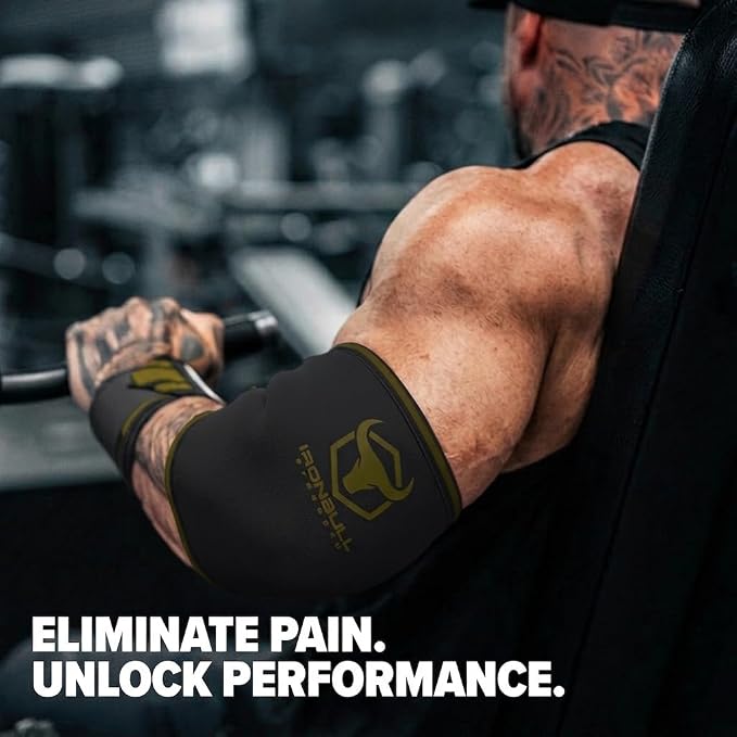 Elbow Sleeves 5mm (1 Pair) - High Performance Elbow Sleeve Support for Weightlifting, Weight Training & Powerlifting - Best Compression Straps - for Men and Women (Medium, Black/Green)