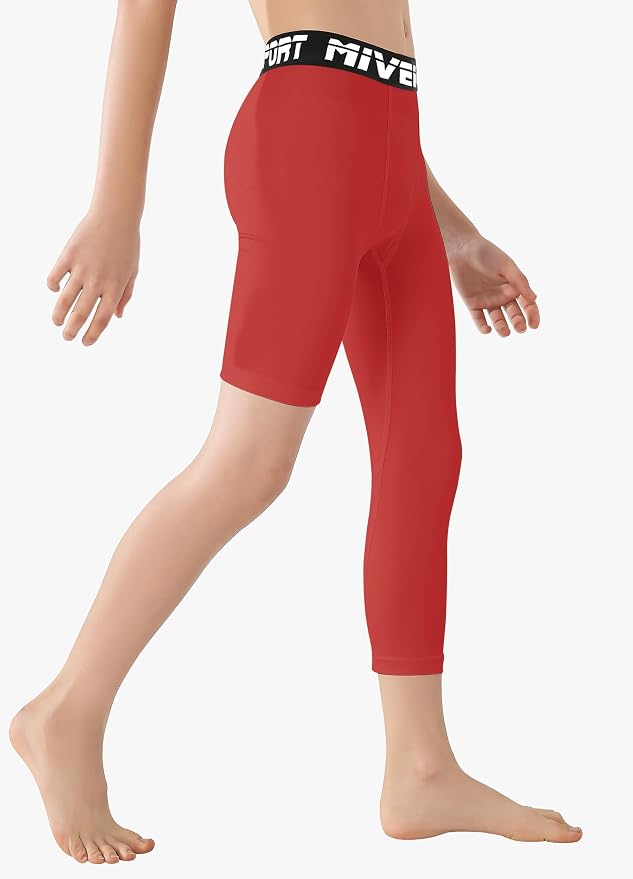 MIVEI One Leg Compression Tights Youth Boys Basketball Leg Sleeve | Kids Compression Pants Girls' Single Leg Tights 3/4 Leggings for Baseball Softball Soccer Running Football, Sports Base Layer