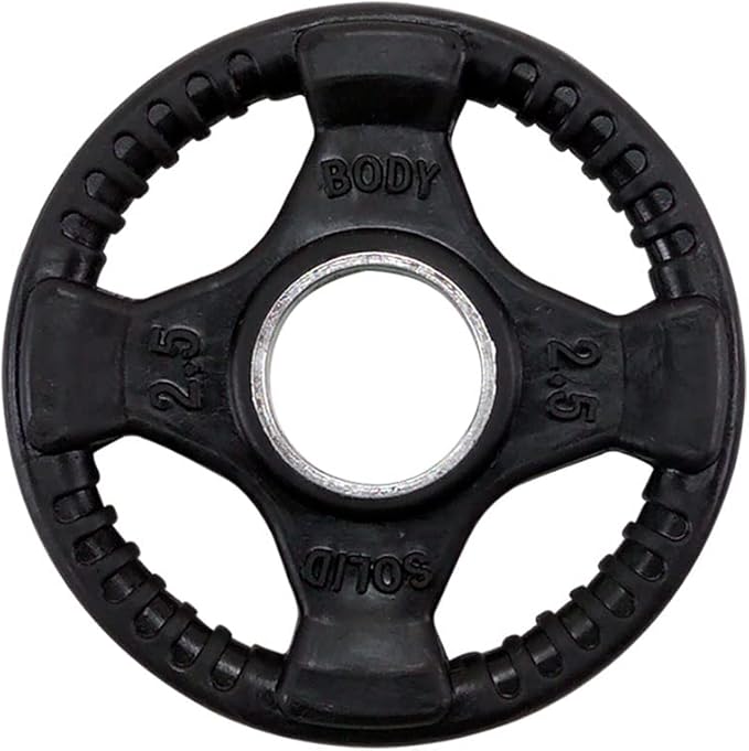 Body-Solid Rubber Coated Olympic Weight Plate (1), with Anti-Slip Grip - Perfect for Strength Training, Home Gym, and Barbell Workouts