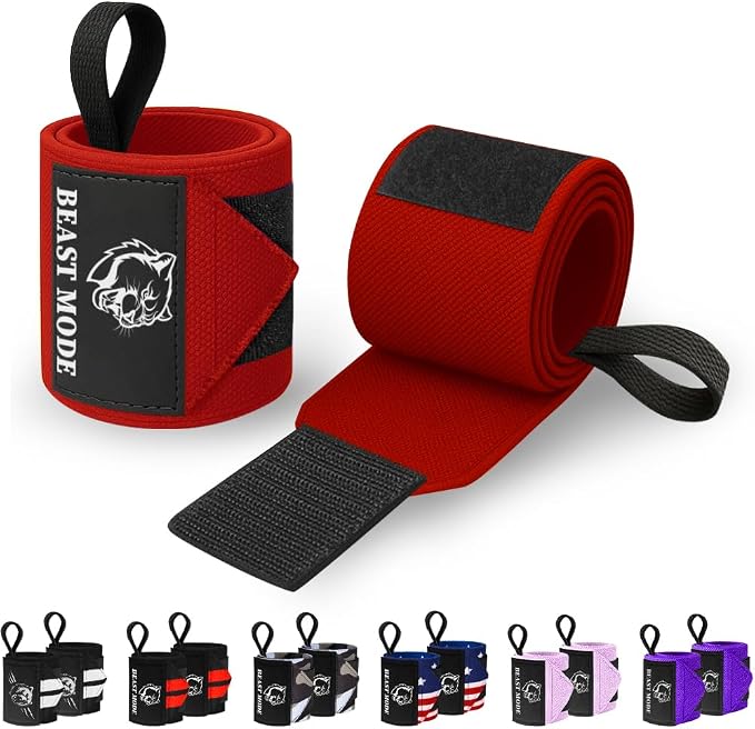 TECEUM Elastic Cotton Weightlifting Wrist Wraps with Thumb Loops, 1 Pair