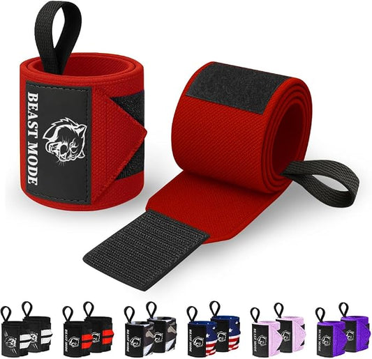 TECEUM Elastic Cotton Weightlifting Wrist Wraps with Thumb Loops, 1 Pair