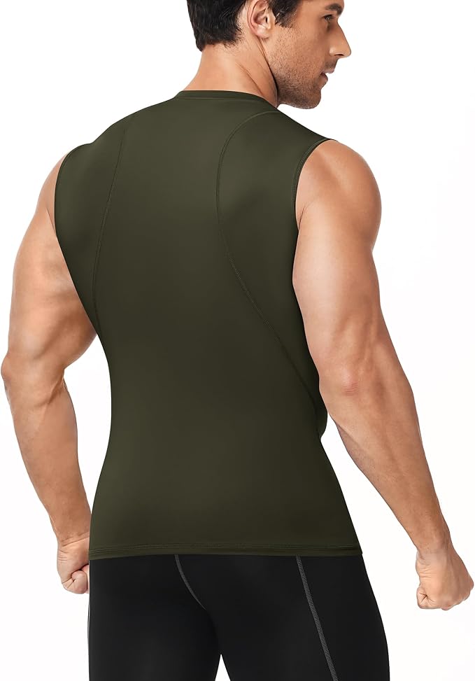Men's Compression Shirt Sleeveless Athletic Workout Tank Tops Quick Dry Muscle Undershirts for Gym Running
