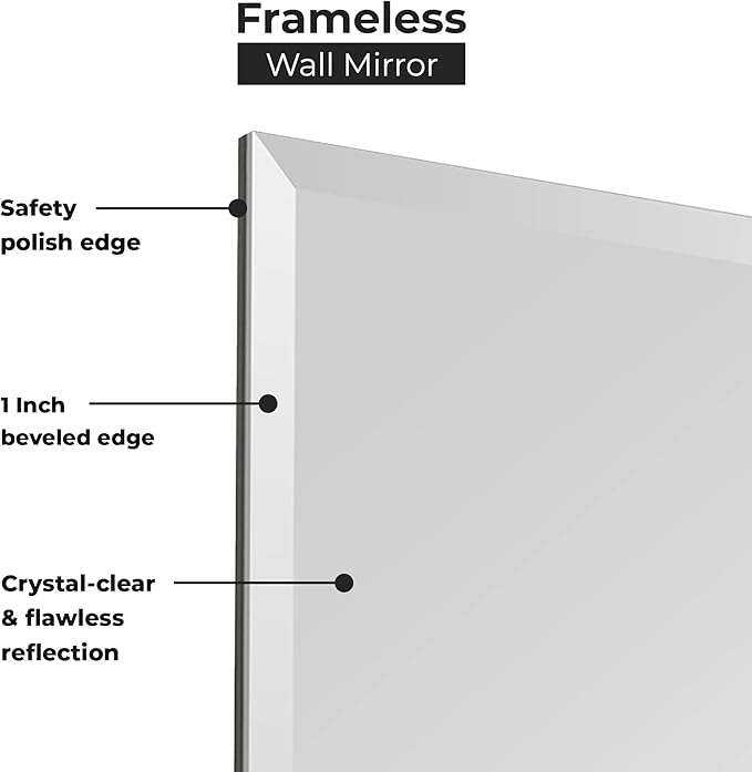 Fab Glass and Mirror Custom Mirror Panels Cut to Size - 1/4” Thick Custom Size Frameless Gym Mirrors, Vanity Mirror - 1" Beveled Edge Mirrors