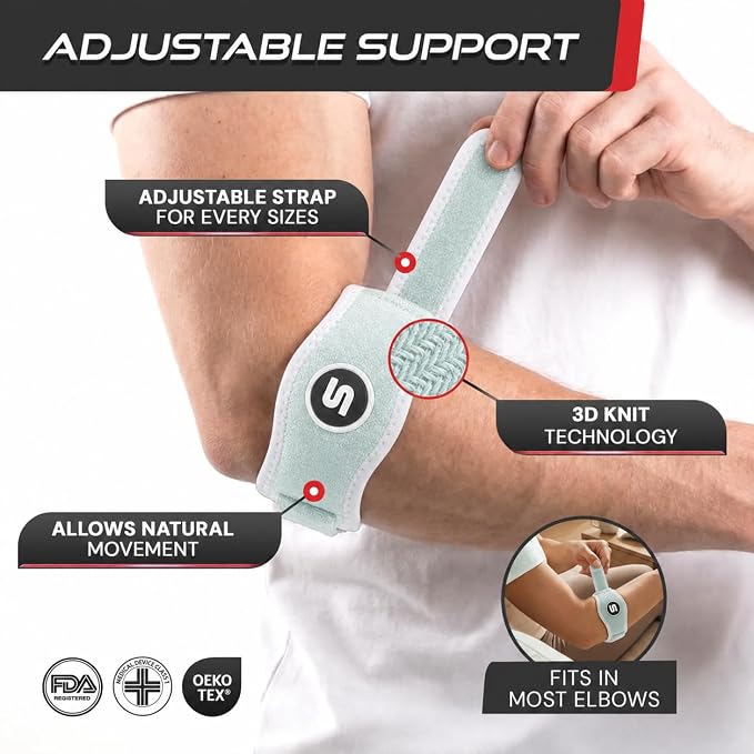 Sleeve Stars Tennis Elbow Brace for Men & Women, Elbow Brace for Tendonitis, Tennis Elbow Strap, Golfers Elbow Brace, Elbow Support Wrap for Tennis Elbow Relief, Fits 9"-23" (Pair/Mint Green)