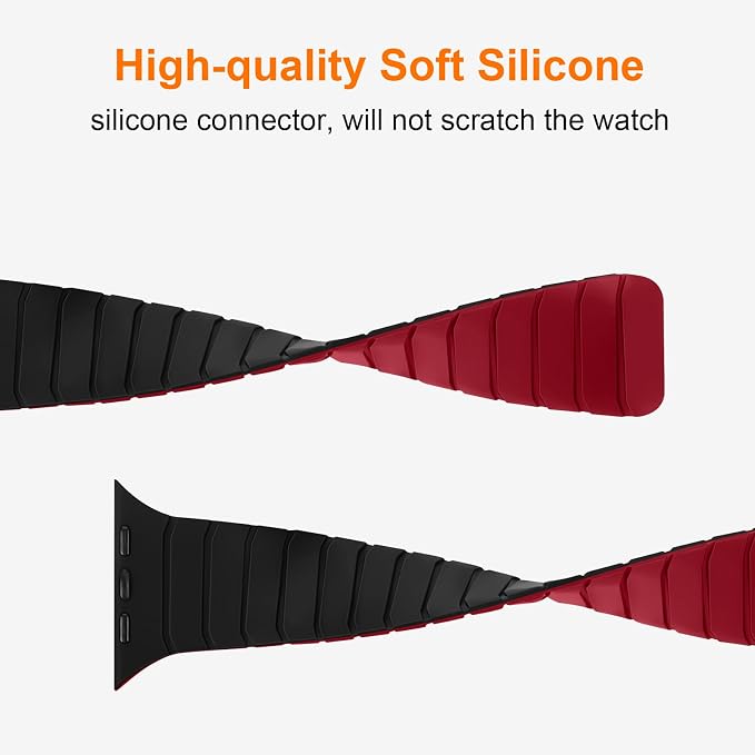 Tasikar Magnetic Bands Compatible with Apple Watch 49mm 46mm 45mm 44mm 42mm Soft Silicone Replacement Loop Wristband for iWatch Ultra 3 2 1 SE Series 11 10 9 8 7 6 5 4 3, Black-Red