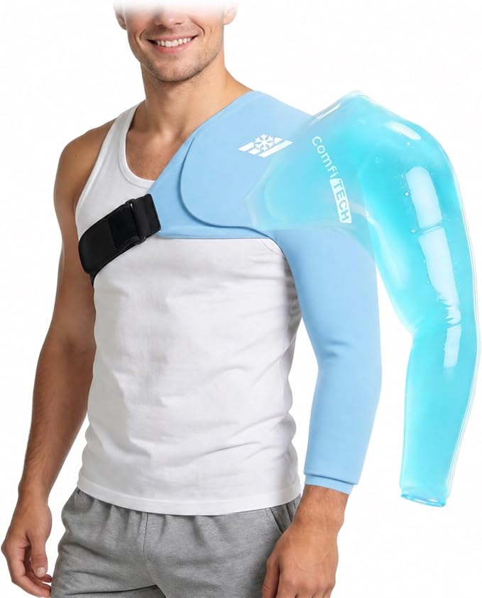 ComfiTECH Shoulder Arm Ice Pack Wrap for Pitcher & Recovery, Blue, L | Flexible Gel Ice Pack for Shoulder & Elbow & Arm Cooling, Adjustable Arm Cold Sleeve for Throwing Recovery & Muscle Comfort
