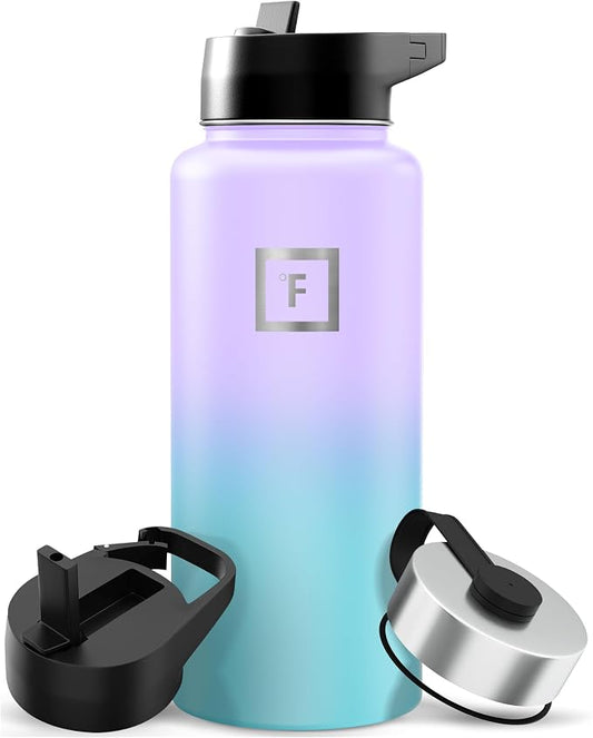 IRON °FLASK 32 oz Wide Mouth Water Bottle with 3 Lids | Insulated Stainless Steel Sports Water Bottle with 3 Leakproof Lids - BPA Free, Cold 24 Hrs, Sweat Free (Cotton Candy)