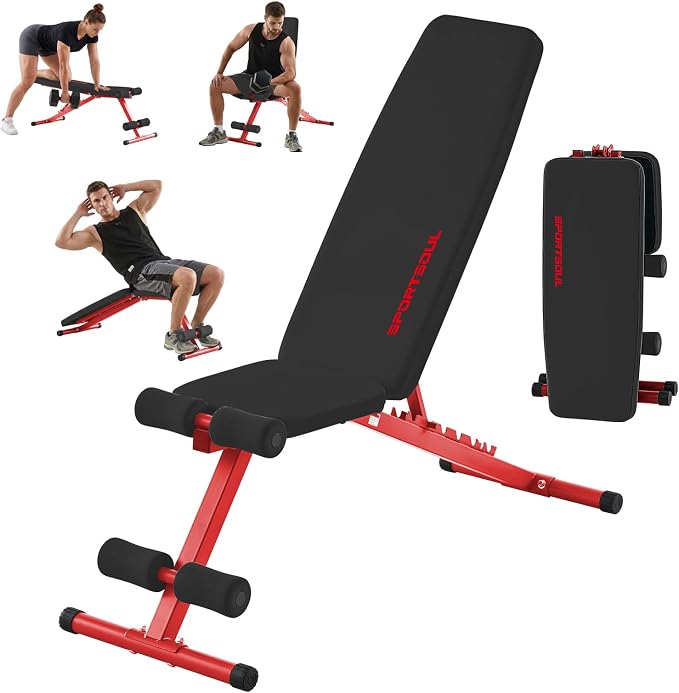 SPORTSOUL 880LB Weight Bench, 8-Position Backrest Adjustable Workout Bench | Foldable Weight Bench for Home Gym Strength Training – Incline Decline Flat, Compact for Small Space Apartment Room Garage