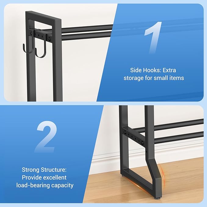3 Tier Dumbbell Rack, 400LB Weight Rack with 4 Hooks for Home Gym | 1.18"-5.9" Adjustable Width, Anti-Slip Base, 0.04" Thick Tube, Rotatable Leveling Feet, Holds Dumbbells, Yoga Balls