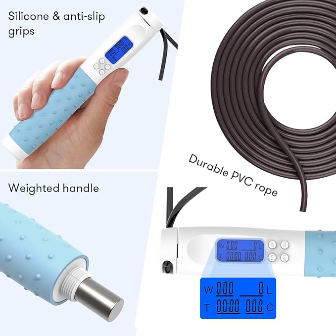 Jump Rope, Weighted Jump Rope for Fitness, Skipping Rope with Counter - Heavy Handles, Adjustable Length - Cordless Jumping Rope for Men Women Kids Fitness Exercise Training