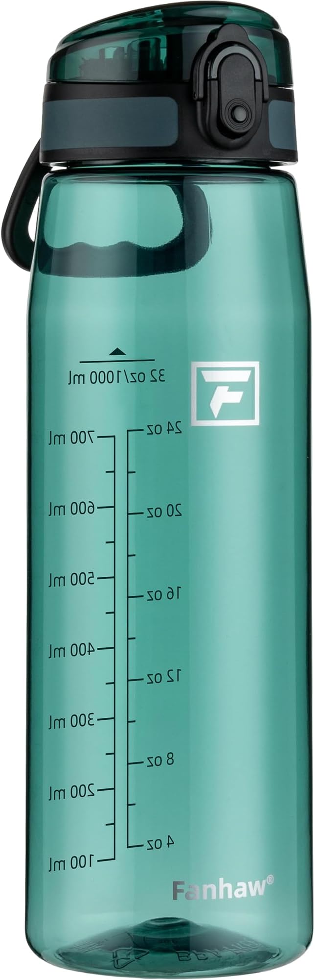 Fanhaw 32 oz Clear Plastic Water Bottle, BPA Free Leakproof Tritan Sports Water Bottle with Chug Lid, Wide Mouth Reusable Bottle for Gym, Travel, School & Office (Dark Green)
