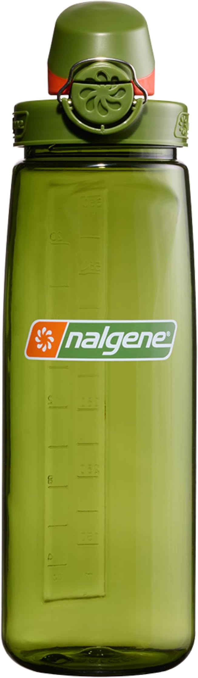 Nalgene 24 oz On The Fly Lock-Top Water Bottle, Juniper w/Juniper Orange | Easy Chug Cap with Locking Lid, Cup Holder Size, BPA-Free, Durable & Leak Proof, Slim Travel Bottle for School & Sports