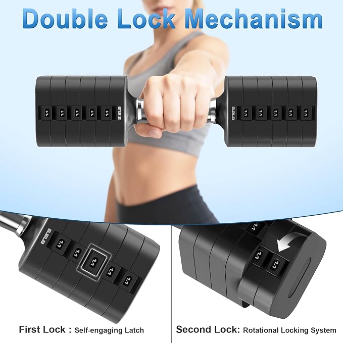 Hezeyferg 30.8LB Adjustable Dumbbell Set, Hand Weights Set for Home Gym | Each Adjustable Weight Dumbbell with 6 Levels 4.4/6.6/8.8/11/13.2/15.4lb, for Women/Men Full Body Workout