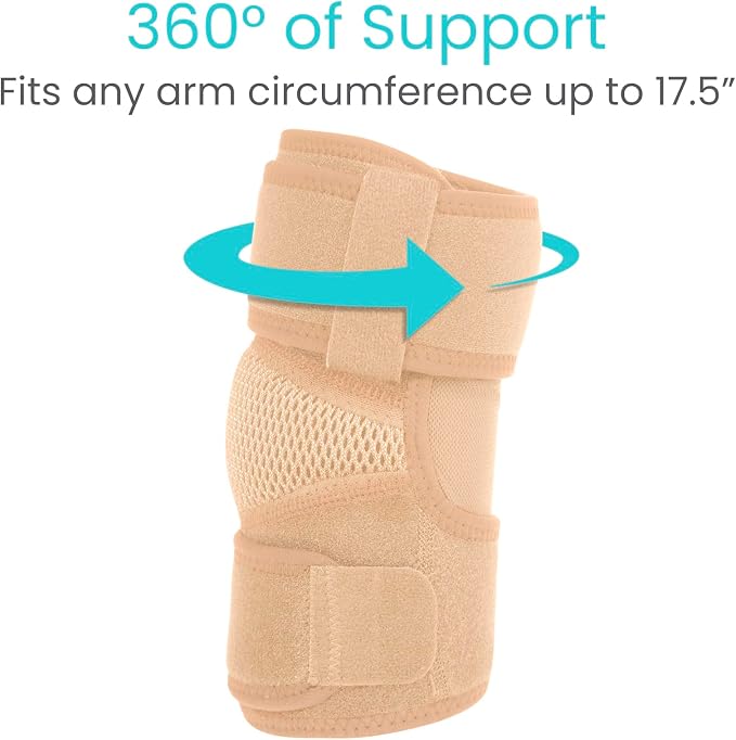 Vive Elbow Brace - Tennis Compression Sleeve - Wrap for Golfers, Bursitis | Left or Right Arm - Tendonitis Support Strap for Golf, Men and Women - Epicondylitis and Sports Recovery (Beige, Standard)