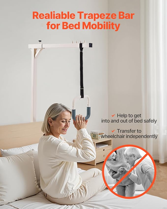 VEVOR Trapeze Bar for Bed Mobility, Heavy-Duty Steel Free Standing Trapeze Bar 250 LBS Weight Capacity, Hospital Bed Pull Up Assist for Elderly & Disabled, Ideal for Hospitals, Nursing Home, Home Care