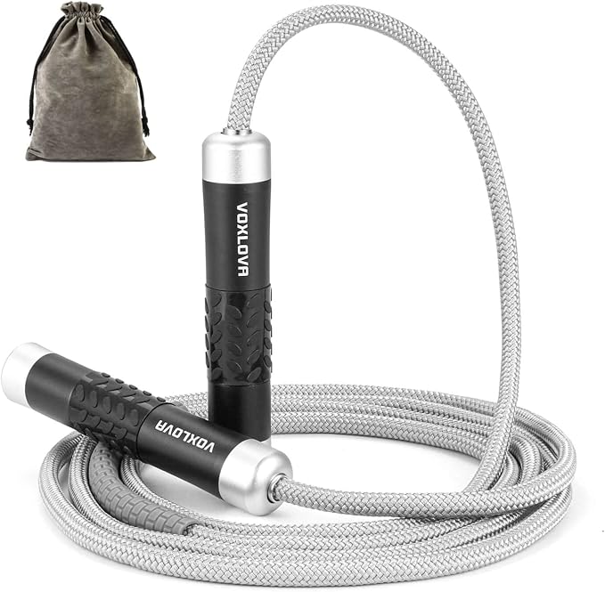 Weighted Jump Rope for Men Women - 1LB Heavy Jump Rope Weighted Skipping Rope for Adult Fitness Workouts Boxing Crossfit Cardio Weight-loss MMA, Non-Slip Aluminum Handles, Adjustable Length 9MM Solid PVC/Cotton Ropes
