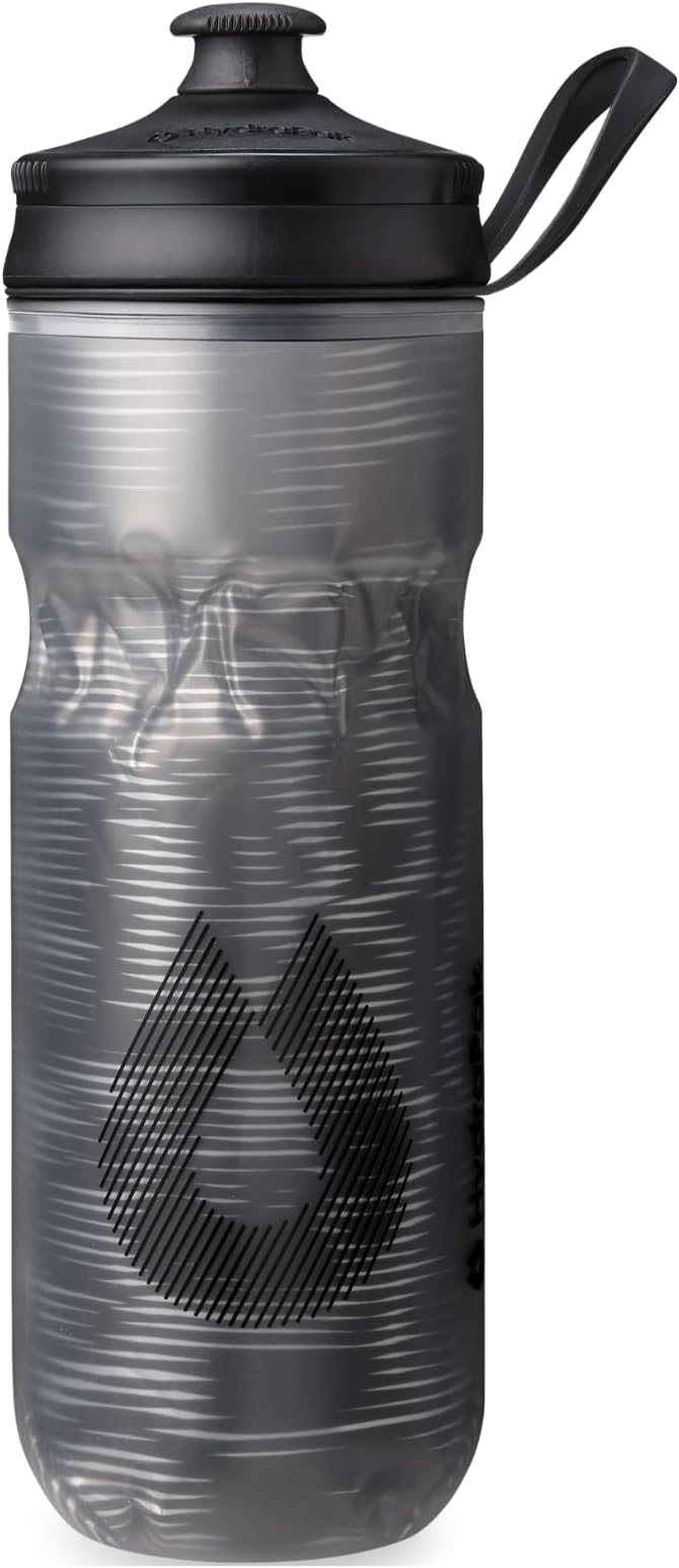 HydraPak Polar Sport Insulated Water Bottle (20oz, Pulse Black) | High Flow, BPA Free, Tri-Layer Insulation, Leakproof, Dash Handle, Easy Squeeze, Self-Sealing Cap, for Sports