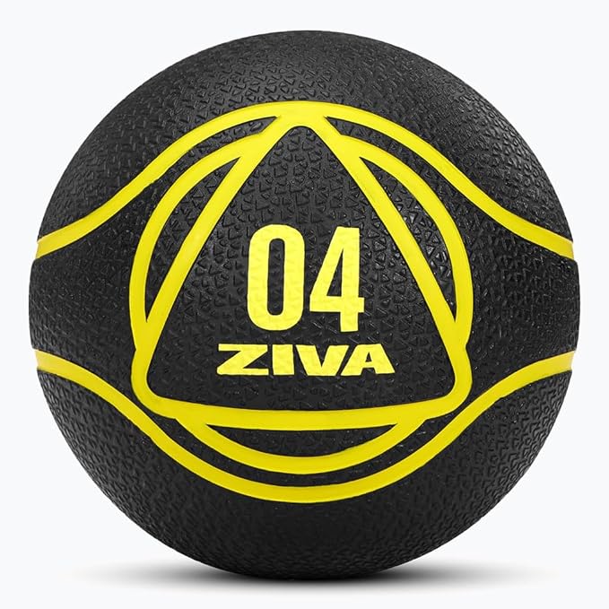 ZIVA Medicine Ball – Durable Rubber Weighted Ball with Easy-Grip Textured Shell for Core, Balance and Strength Training – Commercial Quality (Black, 4–20 lb)
