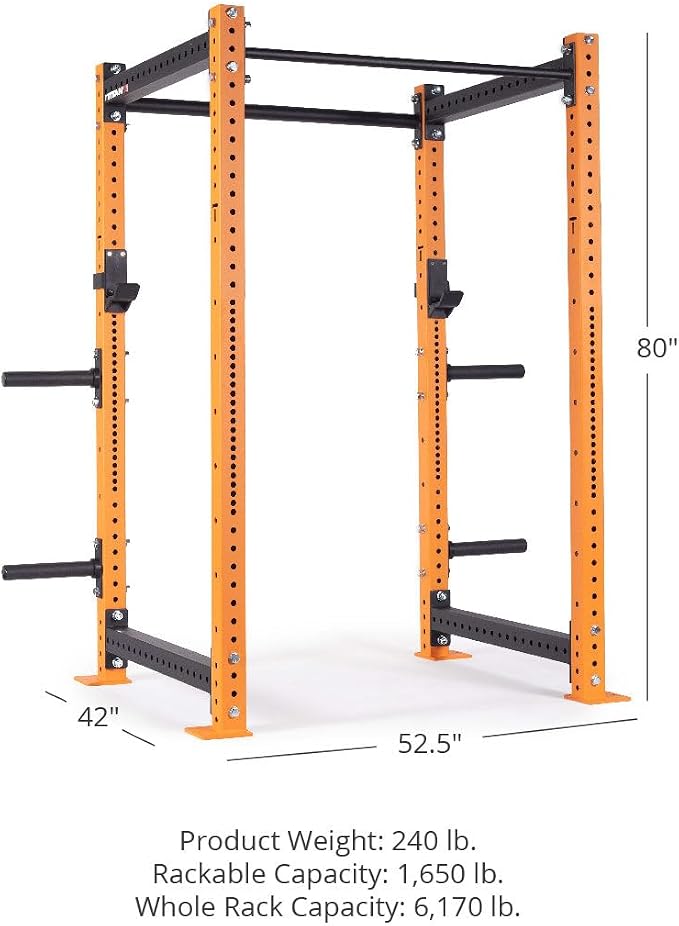Titan Fitness X-3 Series 80" Orange Bolt-Down Power Rack, 36" Depth, Rackable 1650 LB Cage, 1.25" and 2" Pull Up Bars, Standard J-Hooks, Weight Plate Holders, Weightlifting and Strength Training