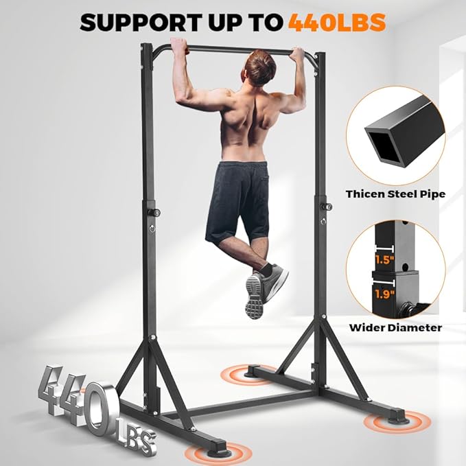 Pull Up Bar Station, Heavy Duty Chin Up Pullup Bars Free Standing Home Gym | 92" Adjustable Height, 440lb Capacity, 39.1" Wide Strength Training hanging Bar for Exercise, Outdoor Indoor Workout Fitness