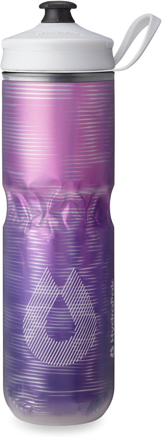 HydraPak Polar Sport Insulated Water Bottle (24oz, Pulse Purple) | High Flow, BPA Free, Tri-Layer Insulation, Leakproof, Dash Handle, Easy Squeeze, Self-Sealing Cap, for Sports