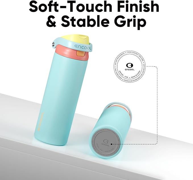ENCOOL Leakproof Insulated Water Bottle with Straw Dual-Sip Water Bottle Bag-Safe Design for Work, Commute & Gym – Keeps Drinks Cold All Day, 32 oz, Orange-Reef Blue